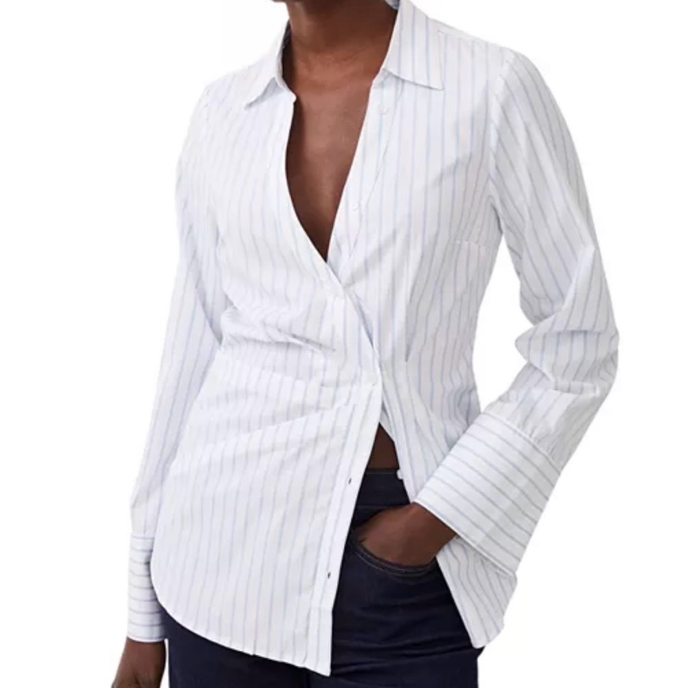 French Connection Isabelle Asymmetric shirt, linen white, XS, EUC